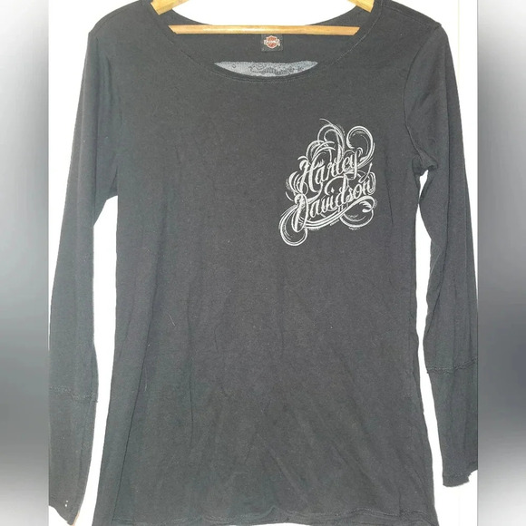 Harley-Davidson Black Gray Lace Wings Silver Glitter Size Medium Cherokee NC - Picture 1 of 9